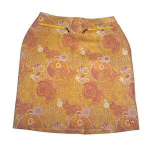 Tulip & Tatamo Floral Brocade‎ Bella Skirt Orange Mod Norway Medium Circles Slit
